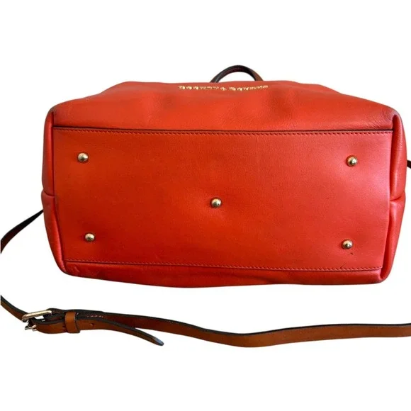 Dooney & Bourke City Barlow Satchel Orange Leather Crossbody Handbag Tan Trim - Picture 6 of 11